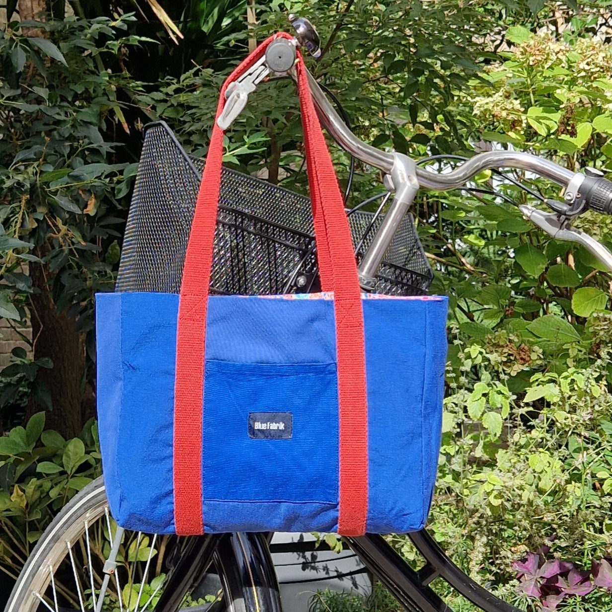 Sac Cabas Bleu & Cerise, doublure à fleurs