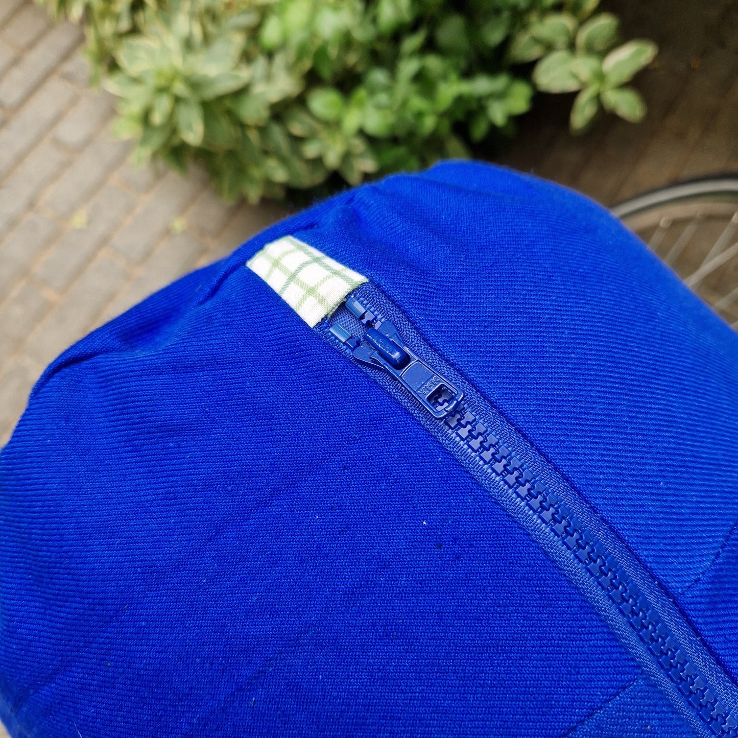 Grand Sac Bowling Bleu & Anis, doublure à carreaux anis - Blue Fabrik