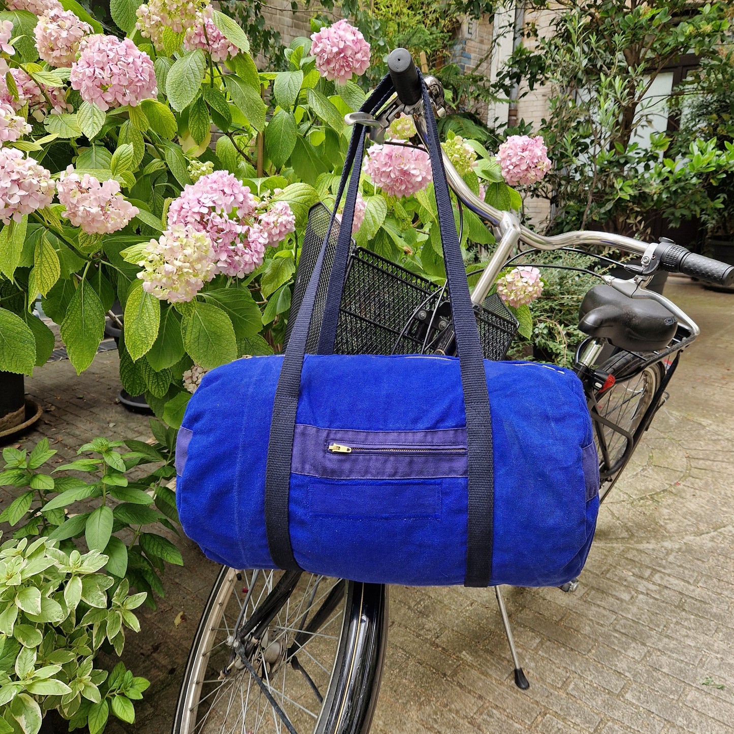 Grand Sac Bowling Bleu & Bleu Marine, doublure à carreaux - Blue Fabrik
