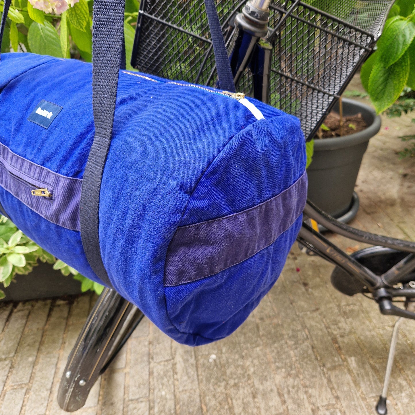 Grand Sac Bowling Bleu & Bleu Marine, doublure à carreaux - Blue Fabrik