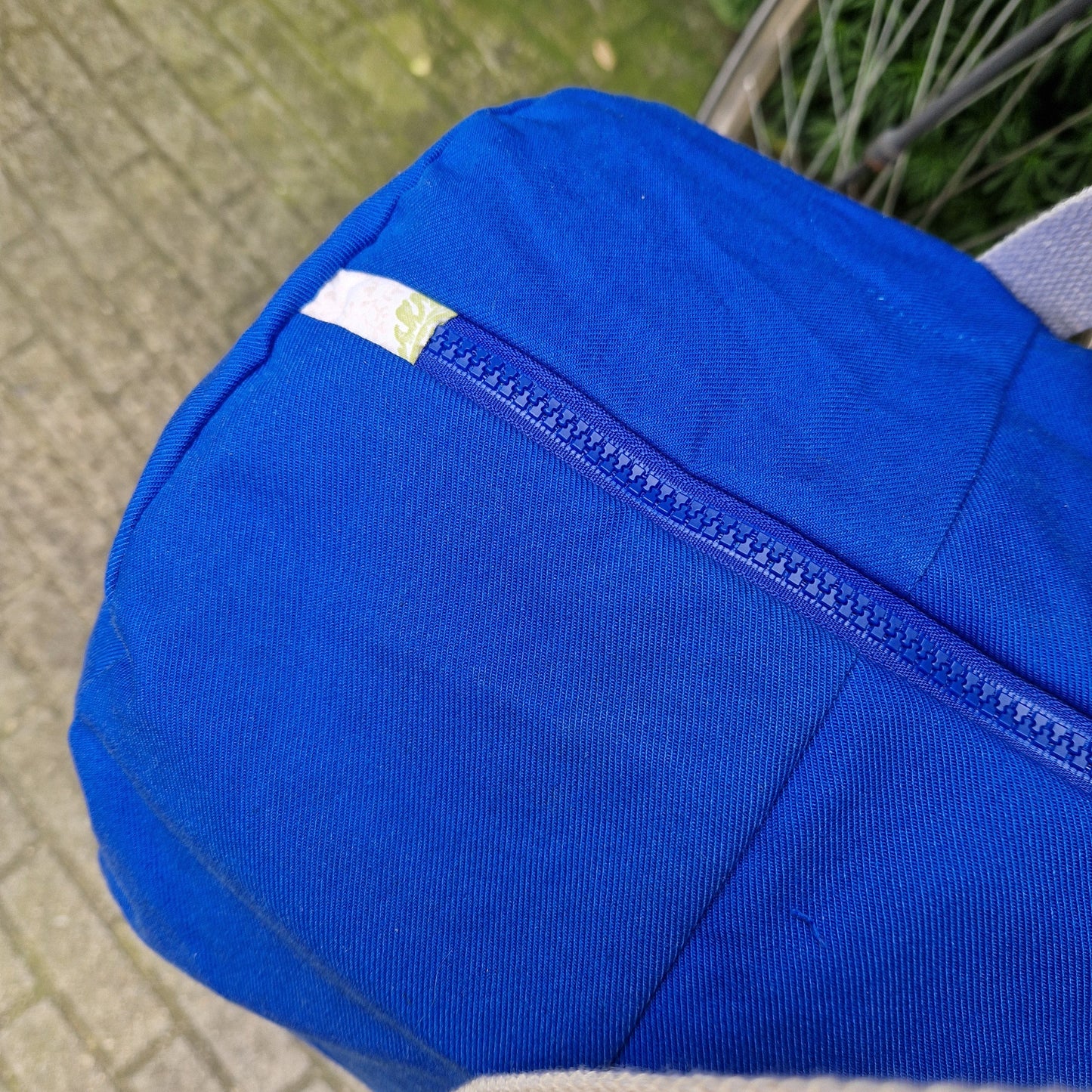 Grand Sac Bowling Bleu & Ecru, doublure à fleurs rose et bleu - Blue Fabrik