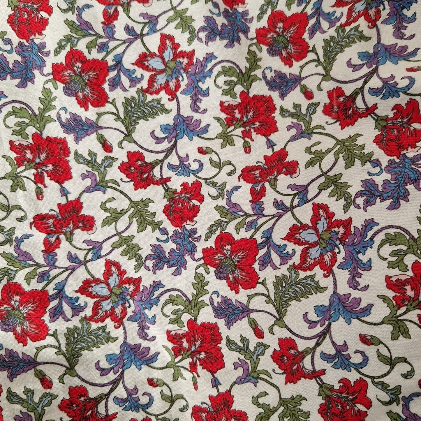 Grand Sac Bowling Bleu & Ecru, doublure à fleurs rouge - Blue Fabrik