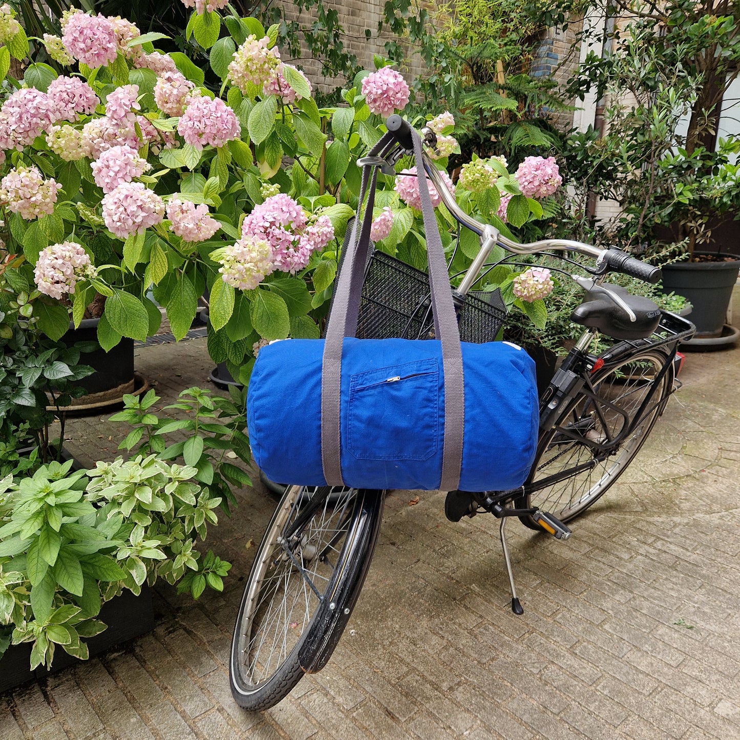 Grand Sac Bowling Bleu & Gris anthracite, doublure à carreaux - Blue Fabrik