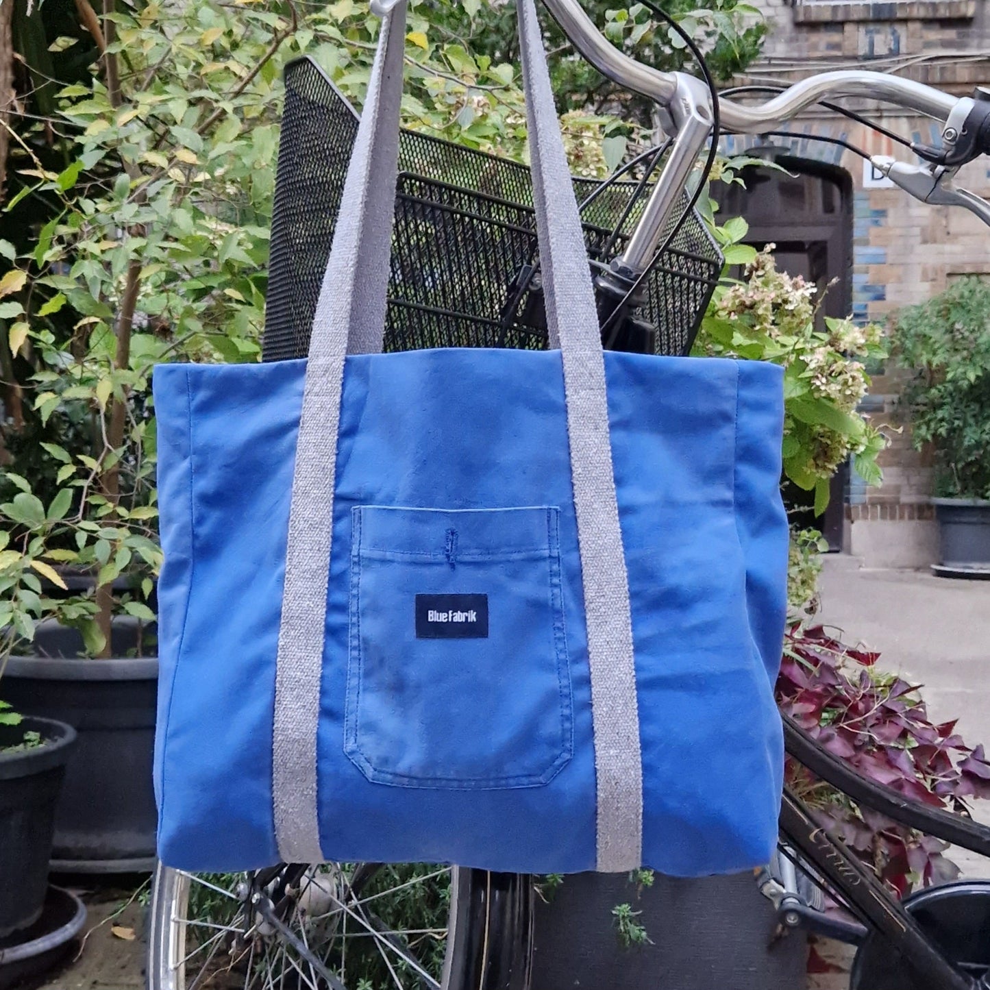 Grand sac Cabas Bleu & Gris clair, doublure à carreaux - Blue Fabrik