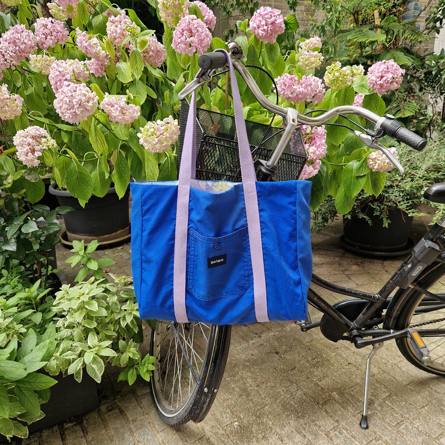 Grand Sac Cabas Bleu & Parme, doublure psychédélique - Blue Fabrik