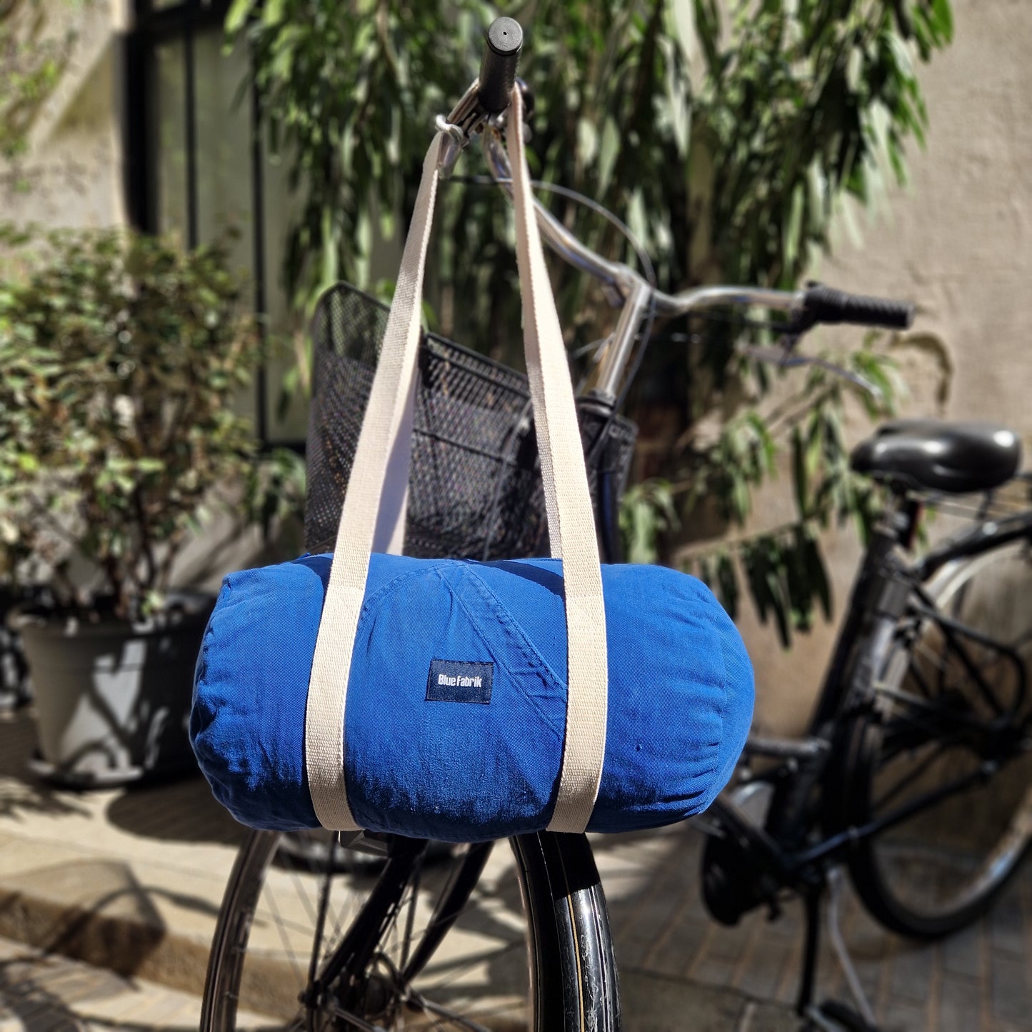 Sac Bowling Medium Bleu & Ecru, doublure à carreaux