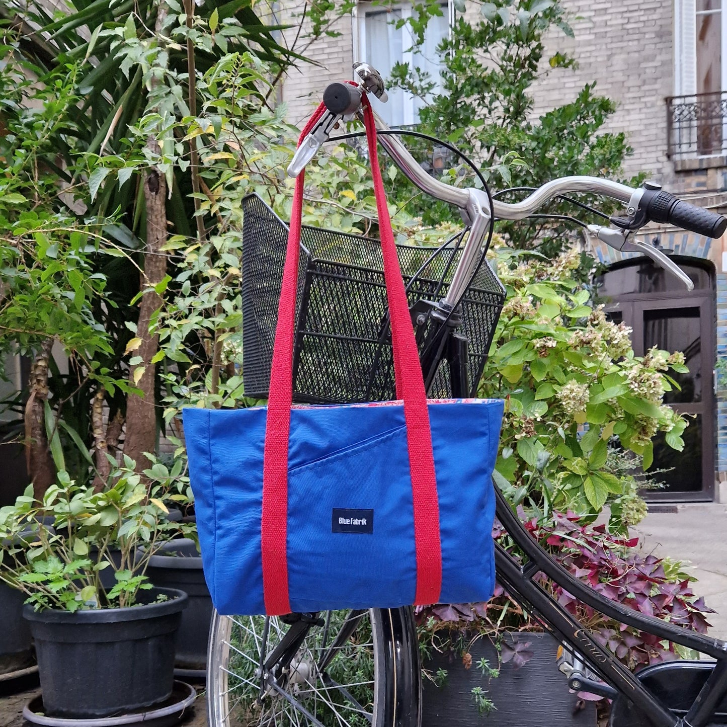Sac Cabas Bleu & Cerise, doublure à petites fleurs