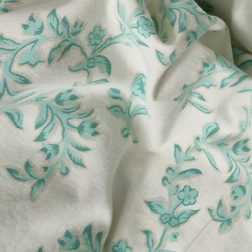 Grand sac Cabas Bleu & Ecru, doublure à fleurs vertes