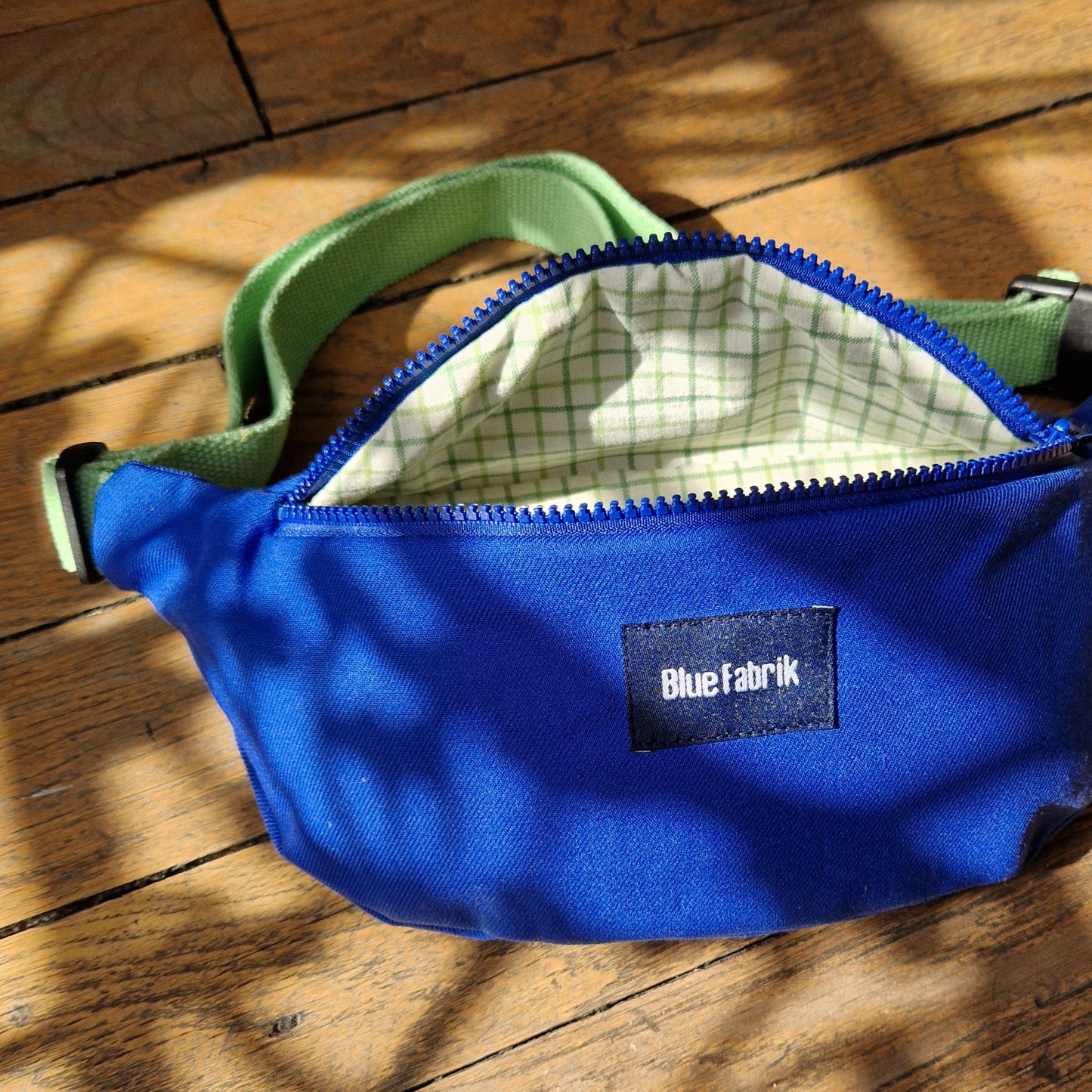 Sac Banane Bleu & Anis, doublure à carreaux - Blue Fabrik
