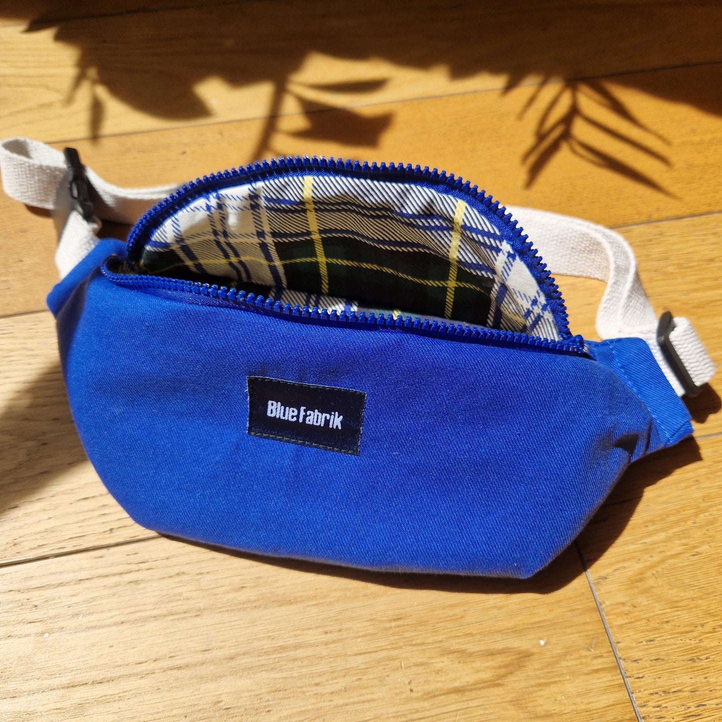 Sac Banane Bleu & Ecru, doublure écossaise - Blue Fabrik