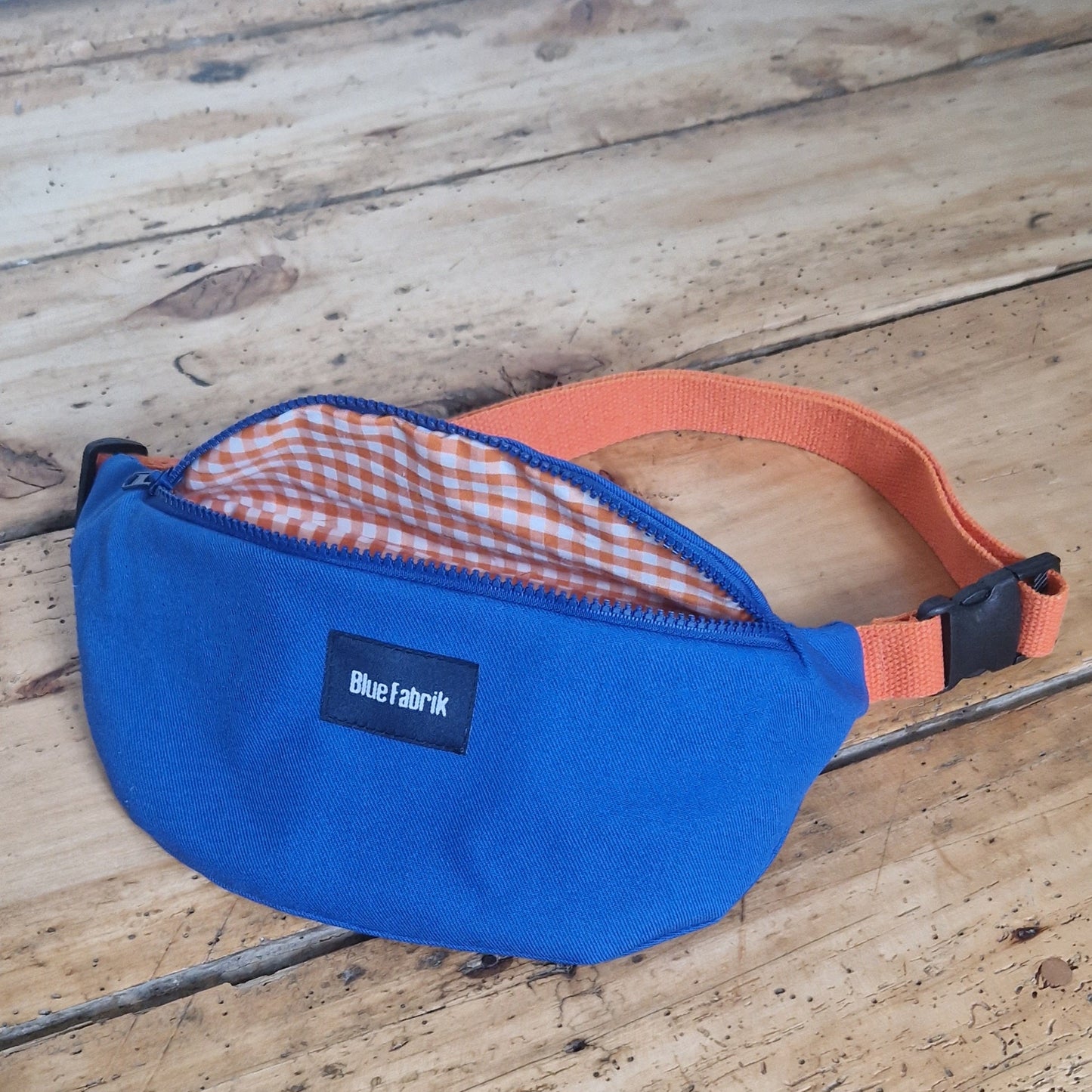 Sac Banane Bleu & Orange, doublure à carreaux - Blue Fabrik