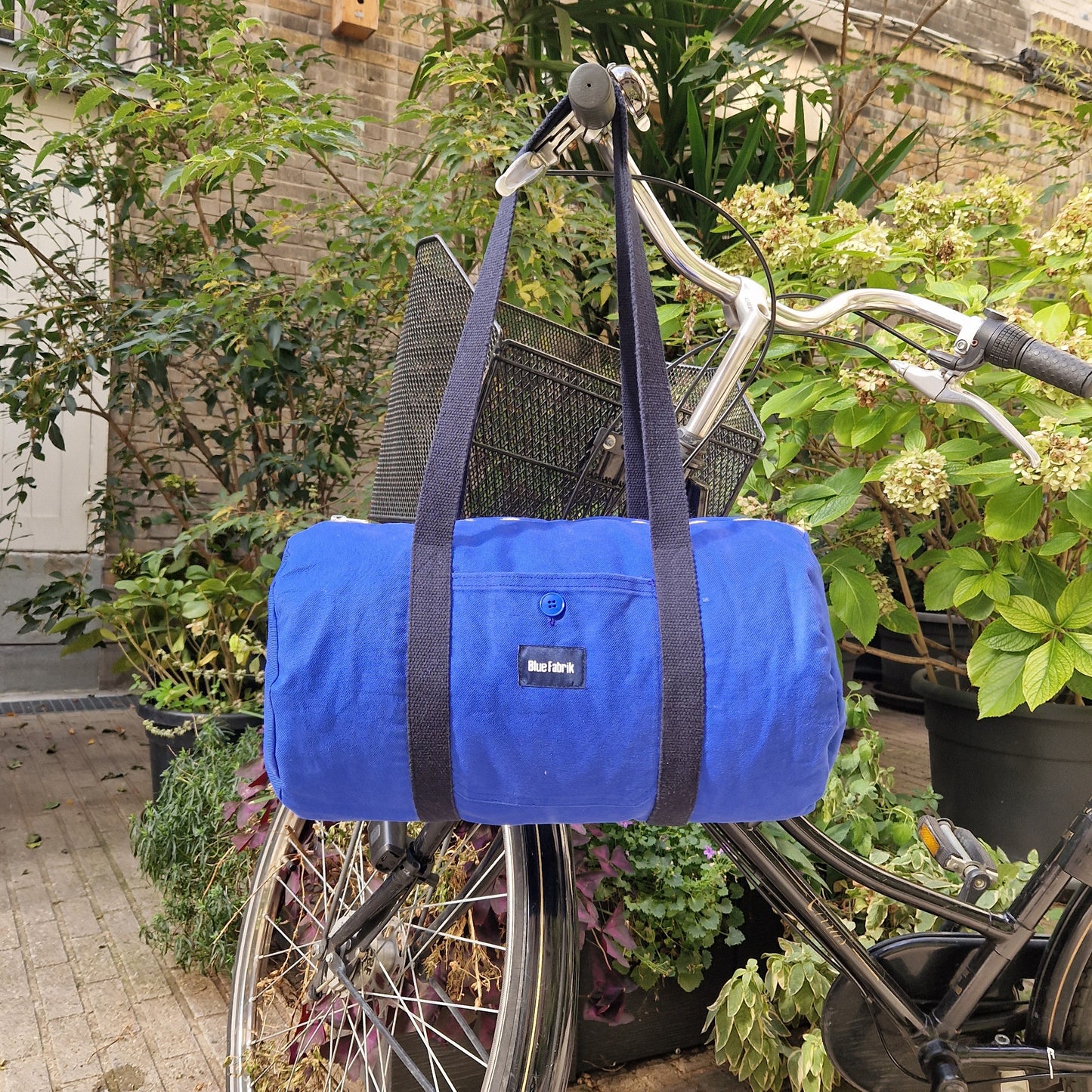 Sac Bowling Medium Bleu & Bleu Marine, doublure à carreaux bleus et blancs - Blue Fabrik
