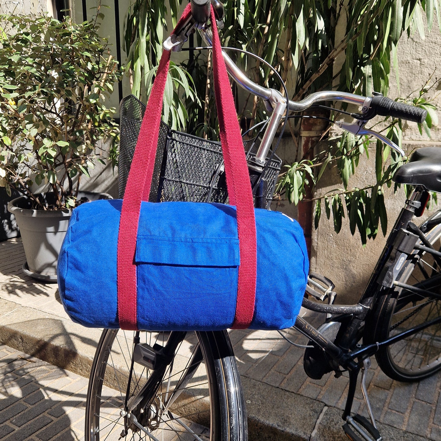 Sac Bowling Medium Bleu & Bordeaux, doublure à carreaux - Blue Fabrik
