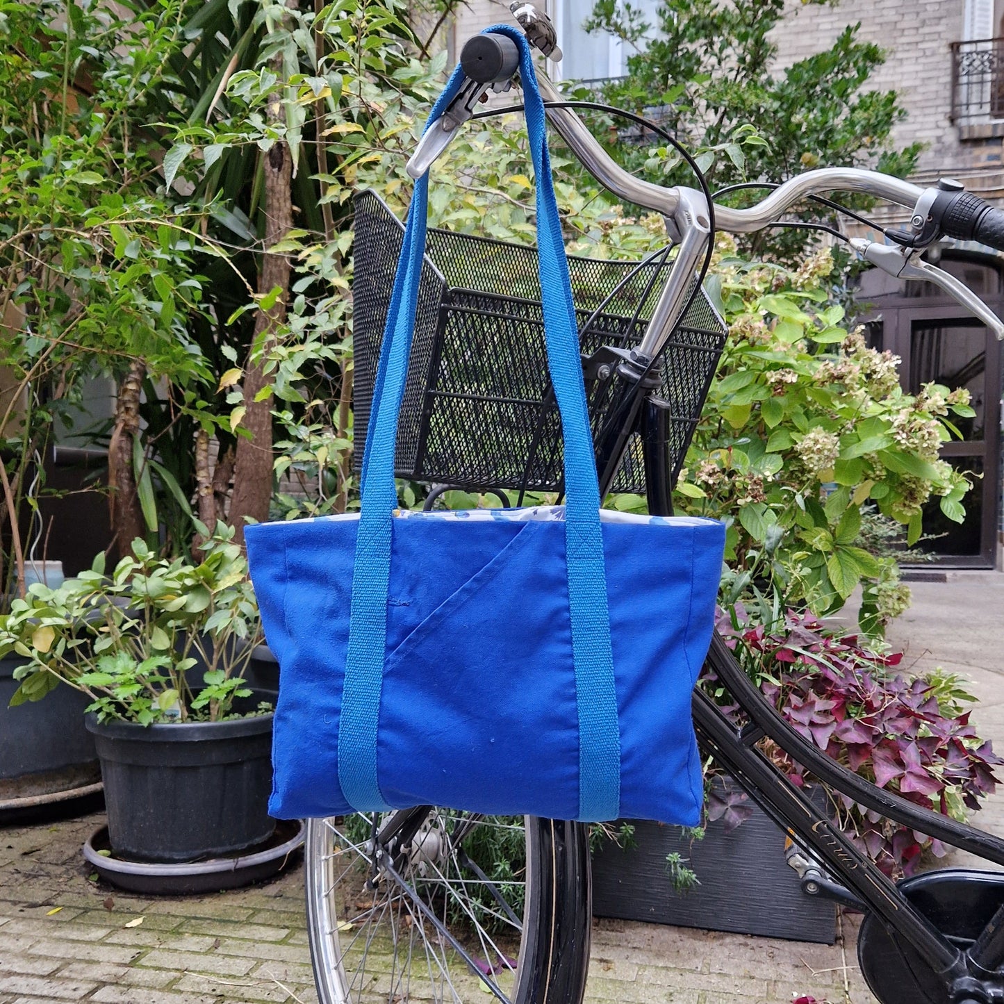 Sac Cabas Bleu & Bleu, doublure fleurie - Blue Fabrik