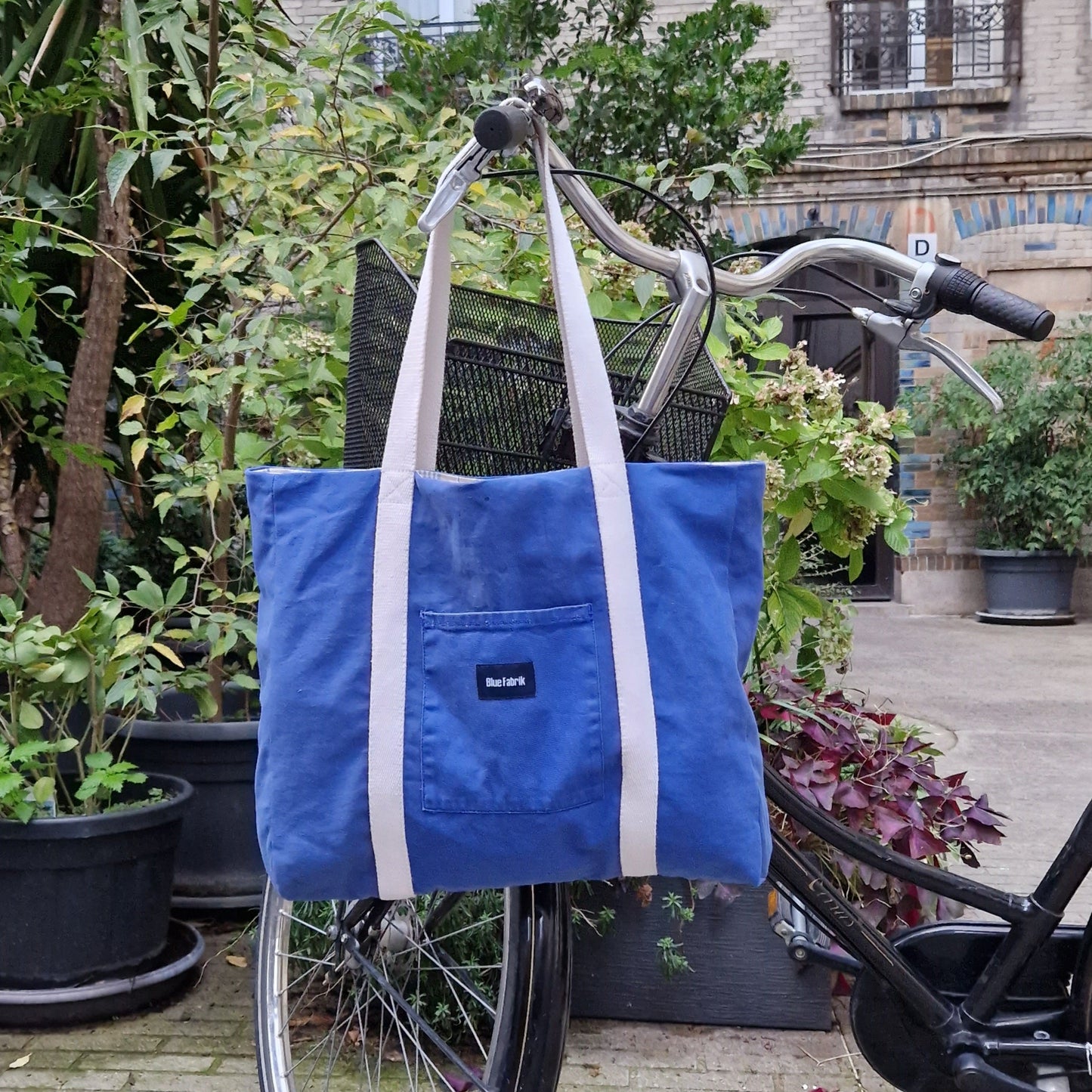 Sac Cabas Bleu & Ecru, doublure à rayures - Blue Fabrik