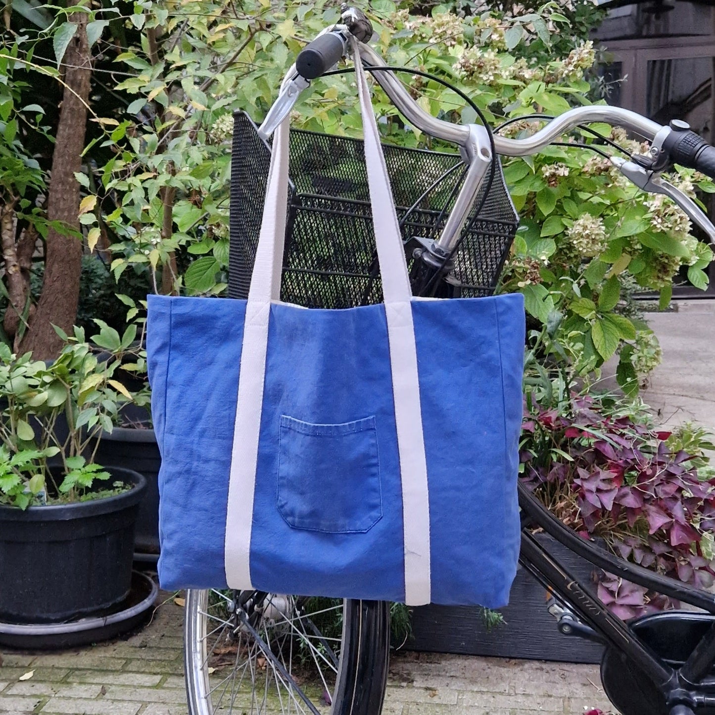 Sac Cabas Bleu & Ecru, doublure à rayures - Blue Fabrik