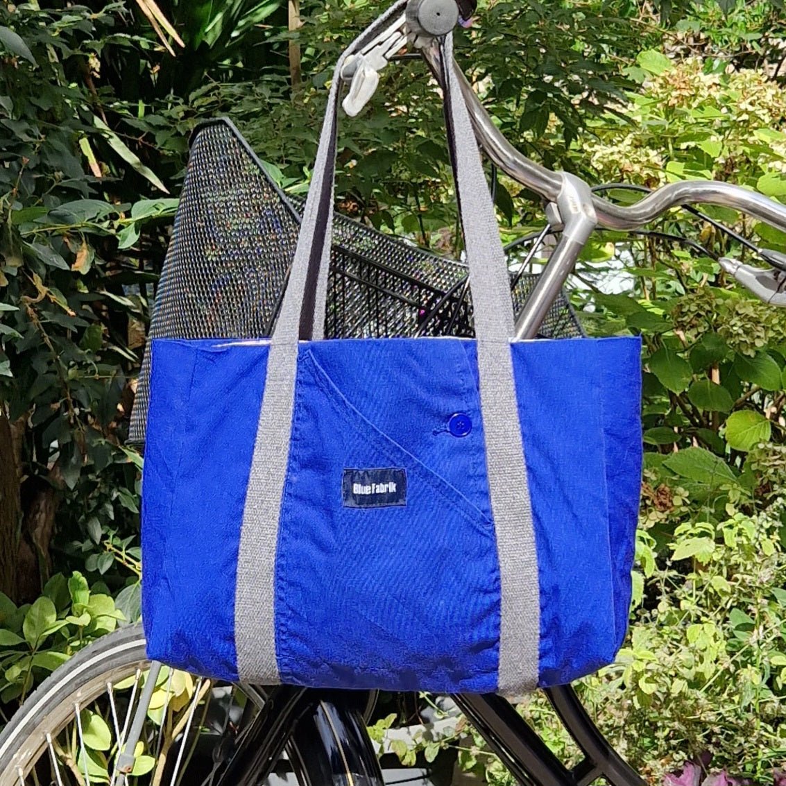Sac Cabas Bleu & Gris anthracite, doublure à rayures - Blue Fabrik