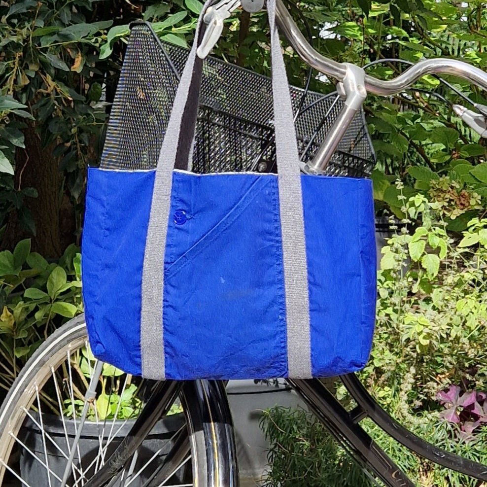 Sac Cabas Bleu & Gris anthracite, doublure à rayures - Blue Fabrik