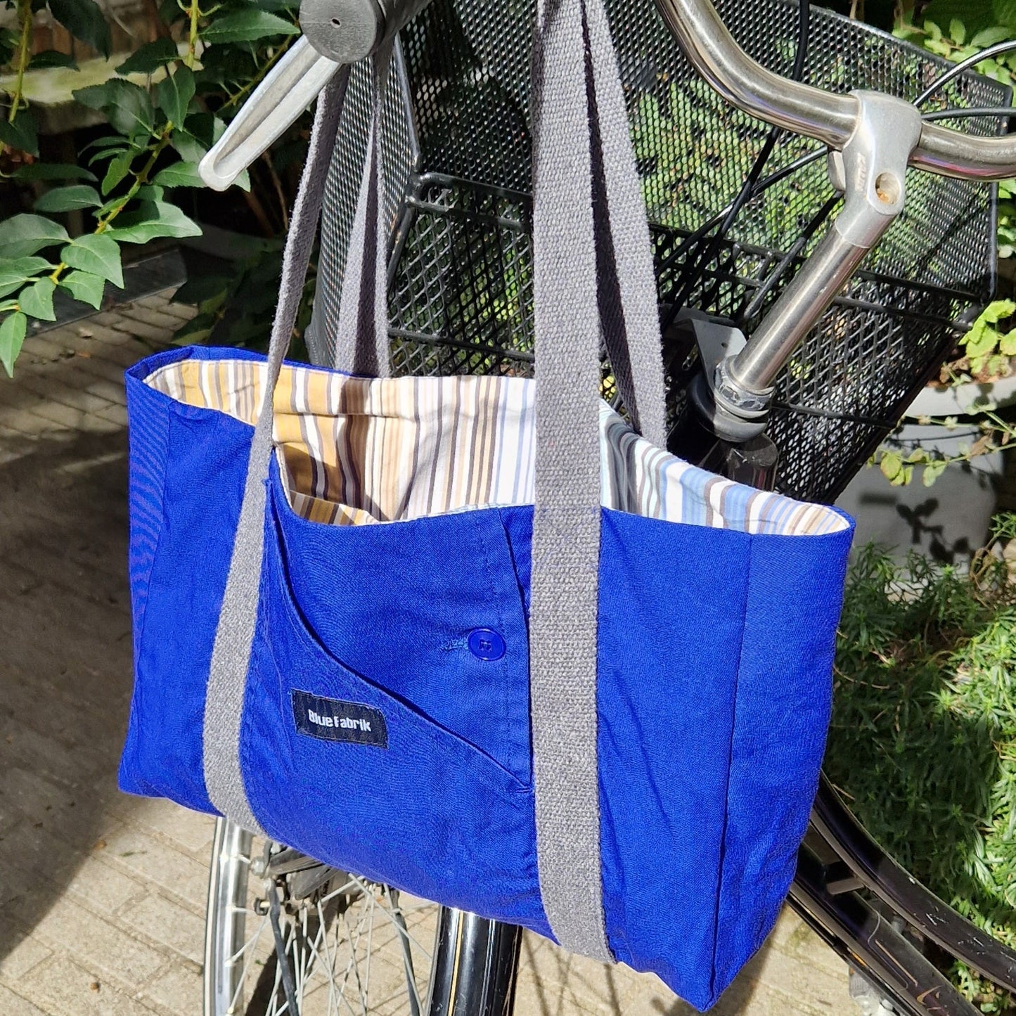 Sac Cabas Bleu & Gris anthracite, doublure à rayures - Blue Fabrik