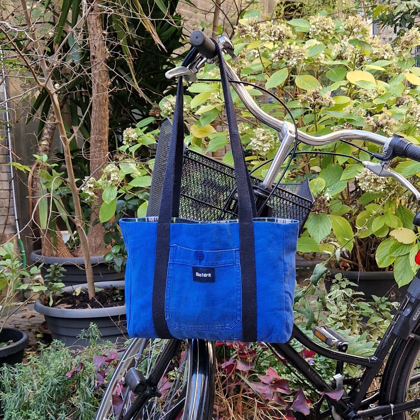 Sac Cabas Bleu & Marine, doublure écossaise - Blue Fabrik