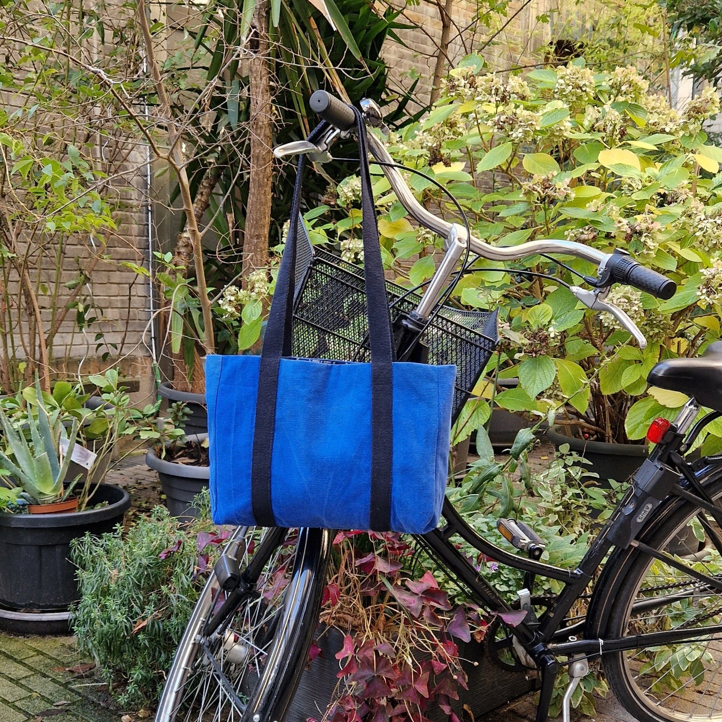 Sac Cabas Bleu & Marine, doublure écossaise - Blue Fabrik