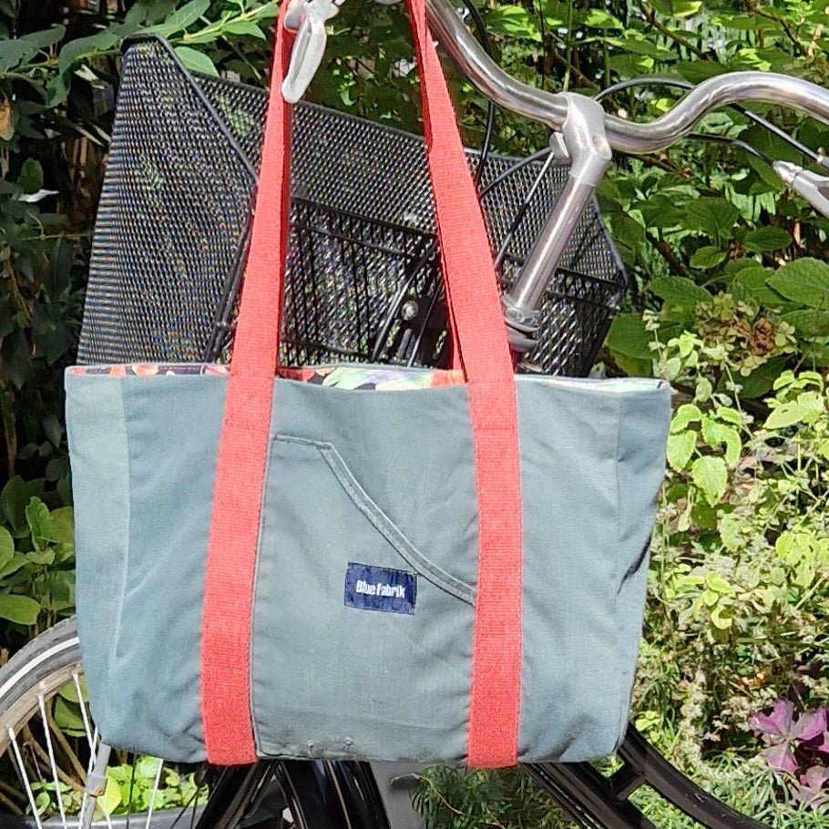 Sac Cabas Vert & Rose, doublure à fleurs bleues - Blue Fabrik