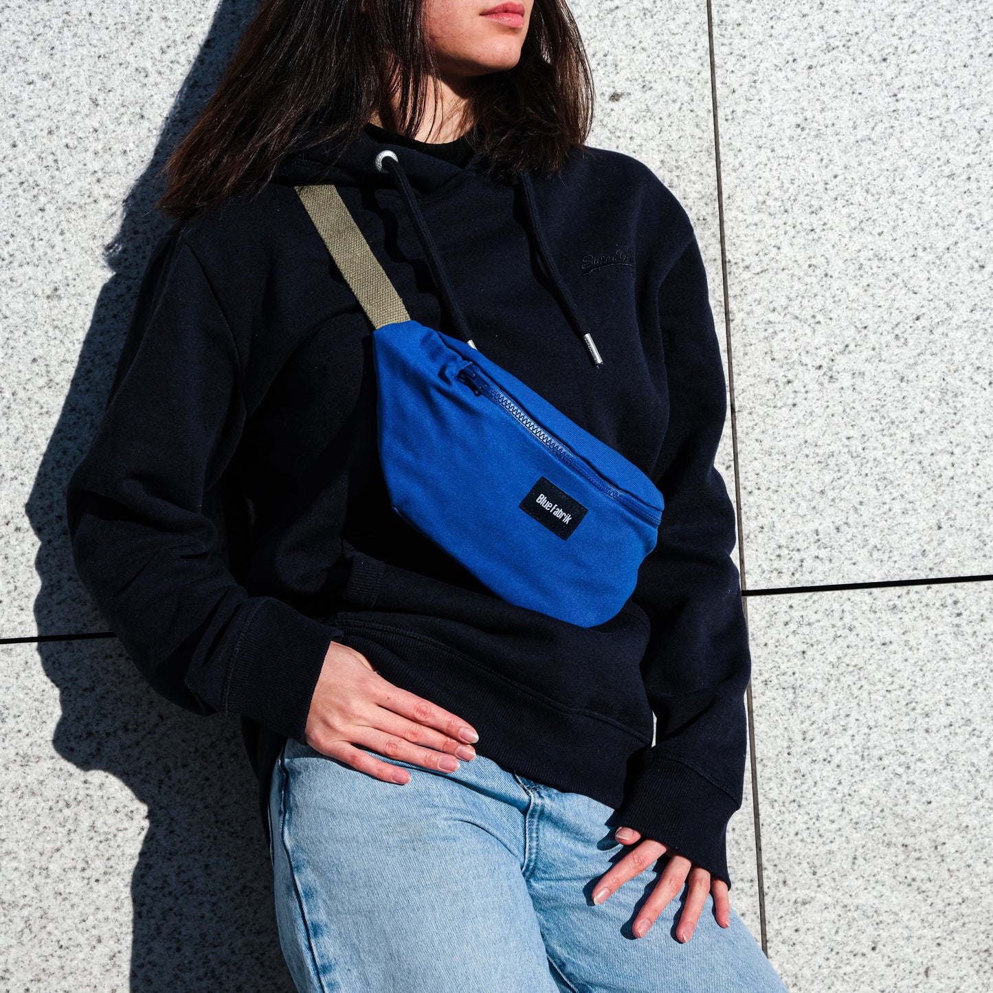Sac Banane Bleu & Olive, doublure rayée - Blue Fabrik