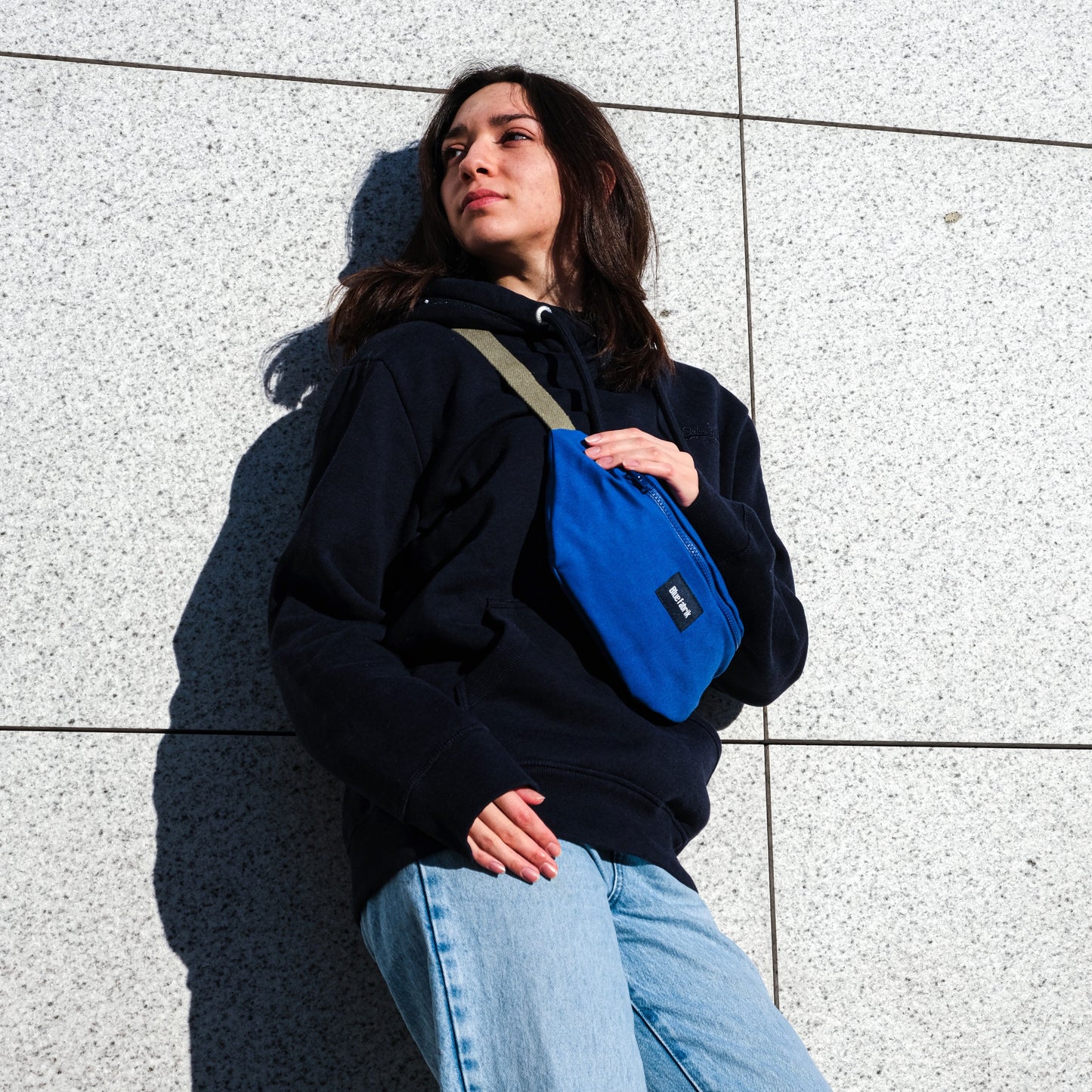 Sac Banane Bleu & Olive, doublure rayée - Blue Fabrik