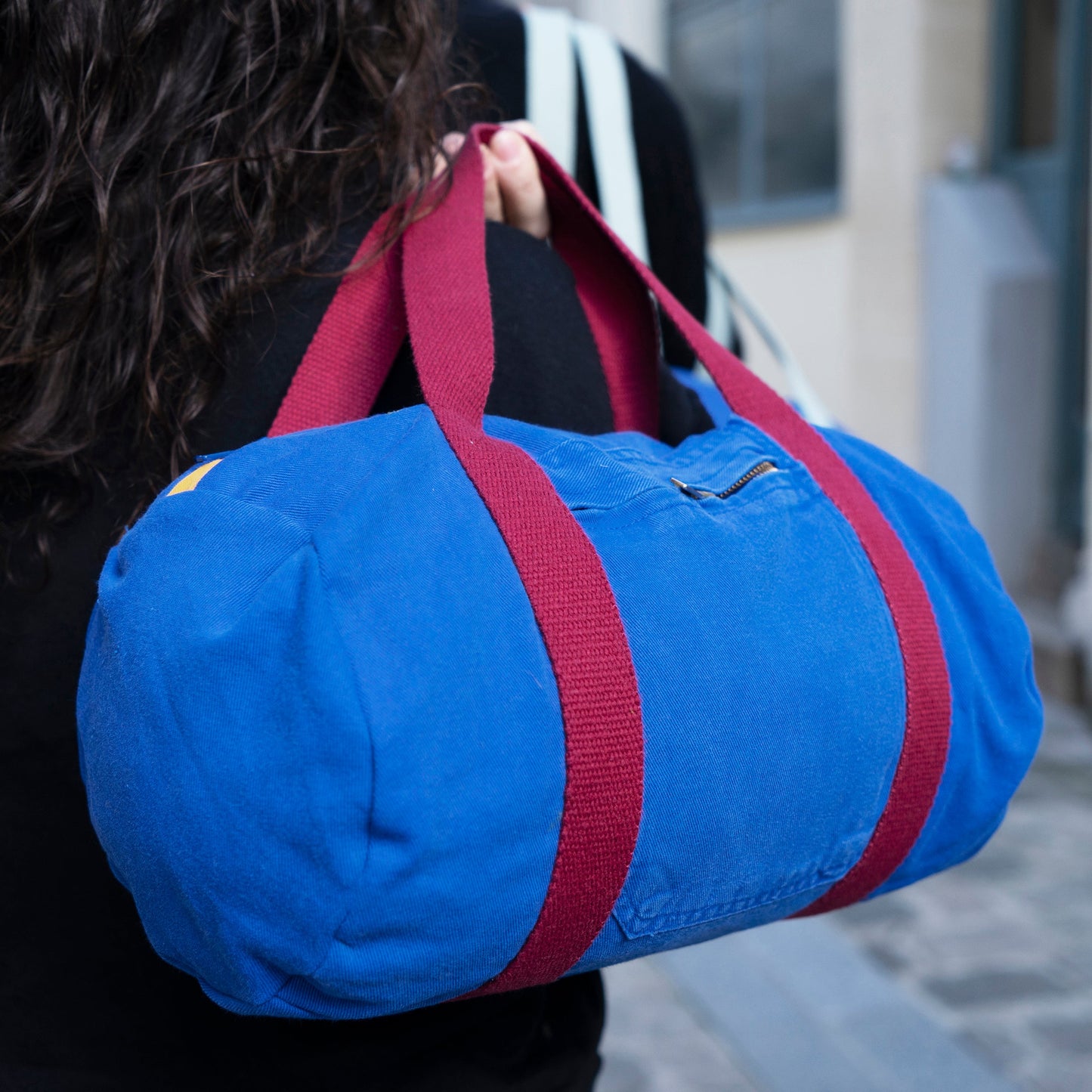 Sac Mini Bowling Bleu & Bordeaux, doublure unie jaune - Blue Fabrik