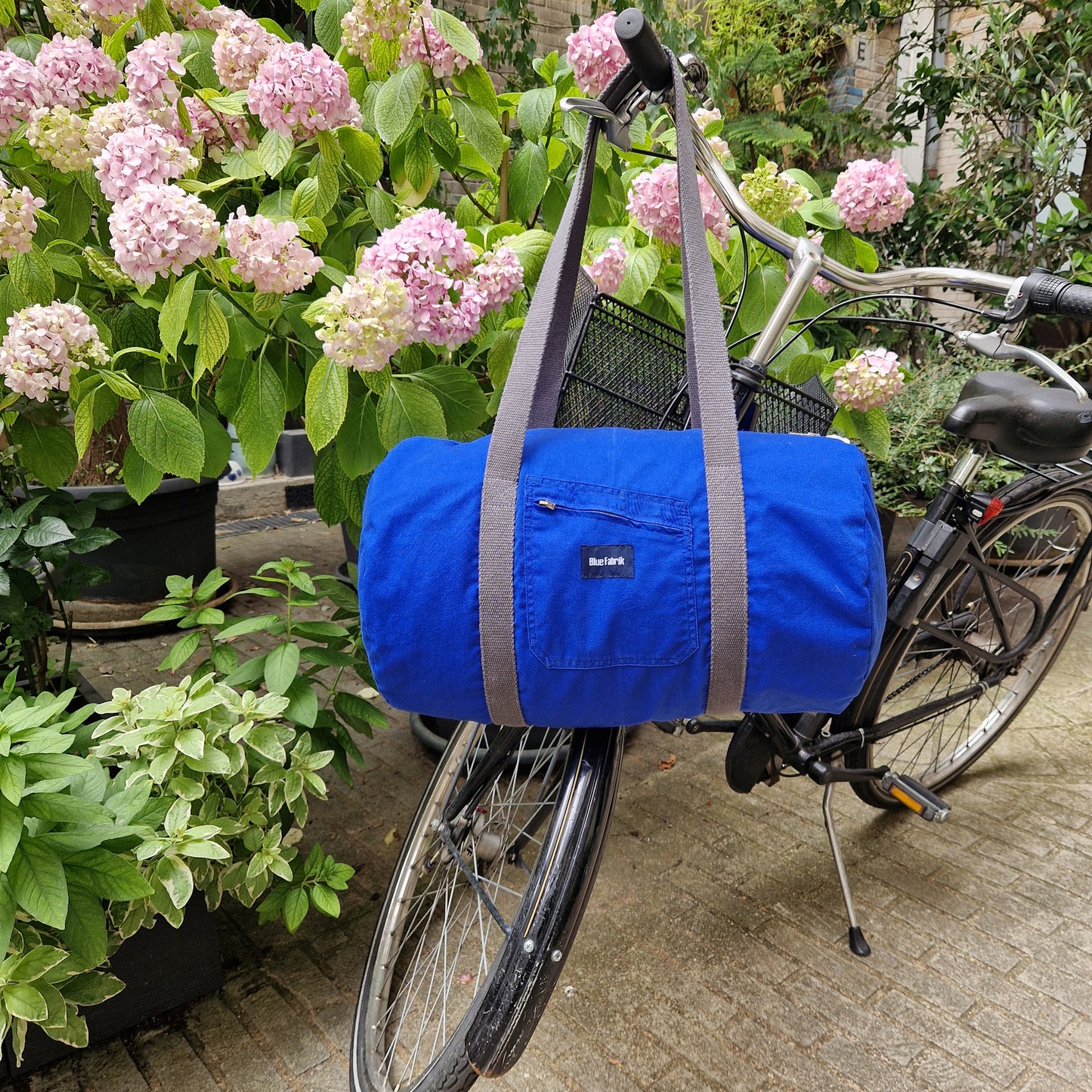 Grand Sac Bowling Bleu & Gris anthracite, doublure à carreaux