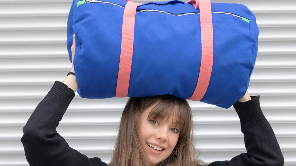 Sac bowling upcyclé en toile de bleu de travail recyclé