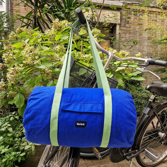 Grand Sac Bowling Bleu & Anis, doublure à carreaux anis - Blue Fabrik