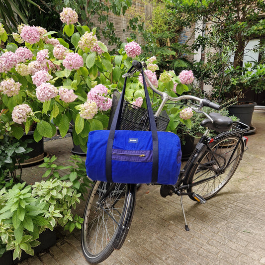 Grand Sac Bowling Bleu & Bleu Marine, doublure à carreaux - Blue Fabrik