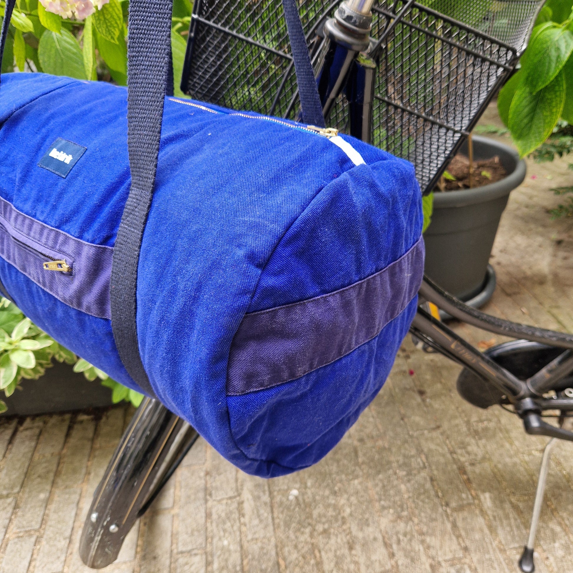Grand Sac Bowling Bleu & Bleu Marine, doublure à carreaux - Blue Fabrik
