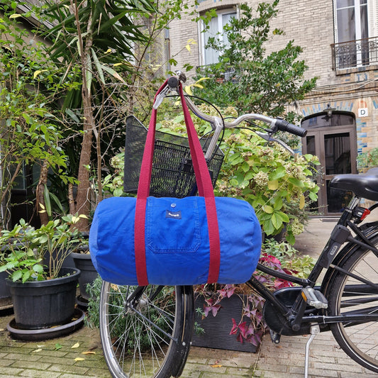 Grand Sac Bowling Bleu & Bordeaux, doublure à grandes fleurs - Blue Fabrik