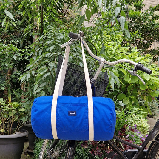 Grand Sac Bowling Bleu & Ecru, doublure à fleurs rose et bleu - Blue Fabrik