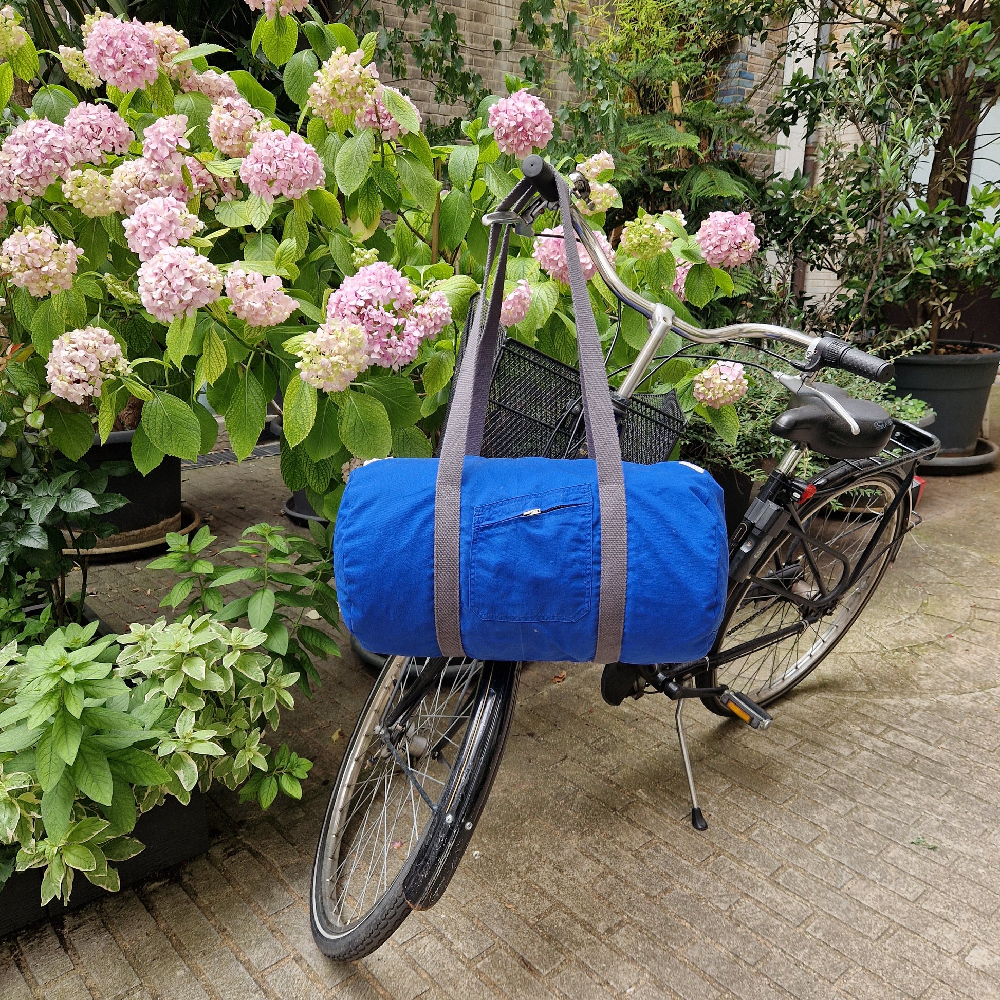 Grand Sac Bowling Bleu & Gris anthracite, doublure à carreaux - Blue Fabrik