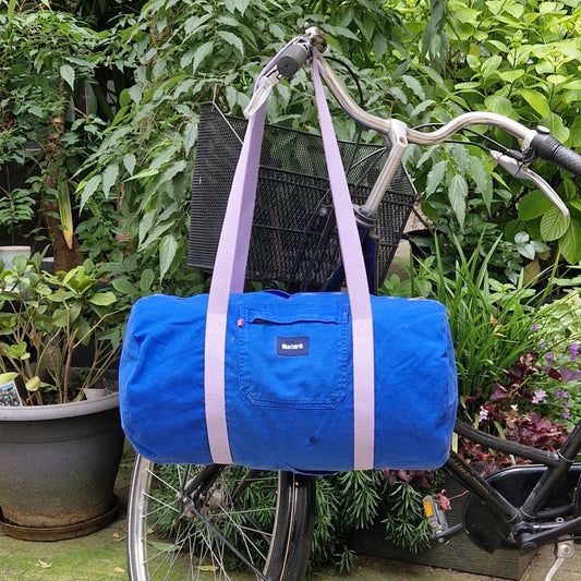 Grand Sac Bowling Bleu & Parme, doublure à fleurs psychédéliques - Blue Fabrik