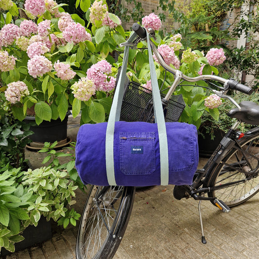 Grand Sac Bowling Bleu & Vert d’eau, doublure fleurie - Blue Fabrik