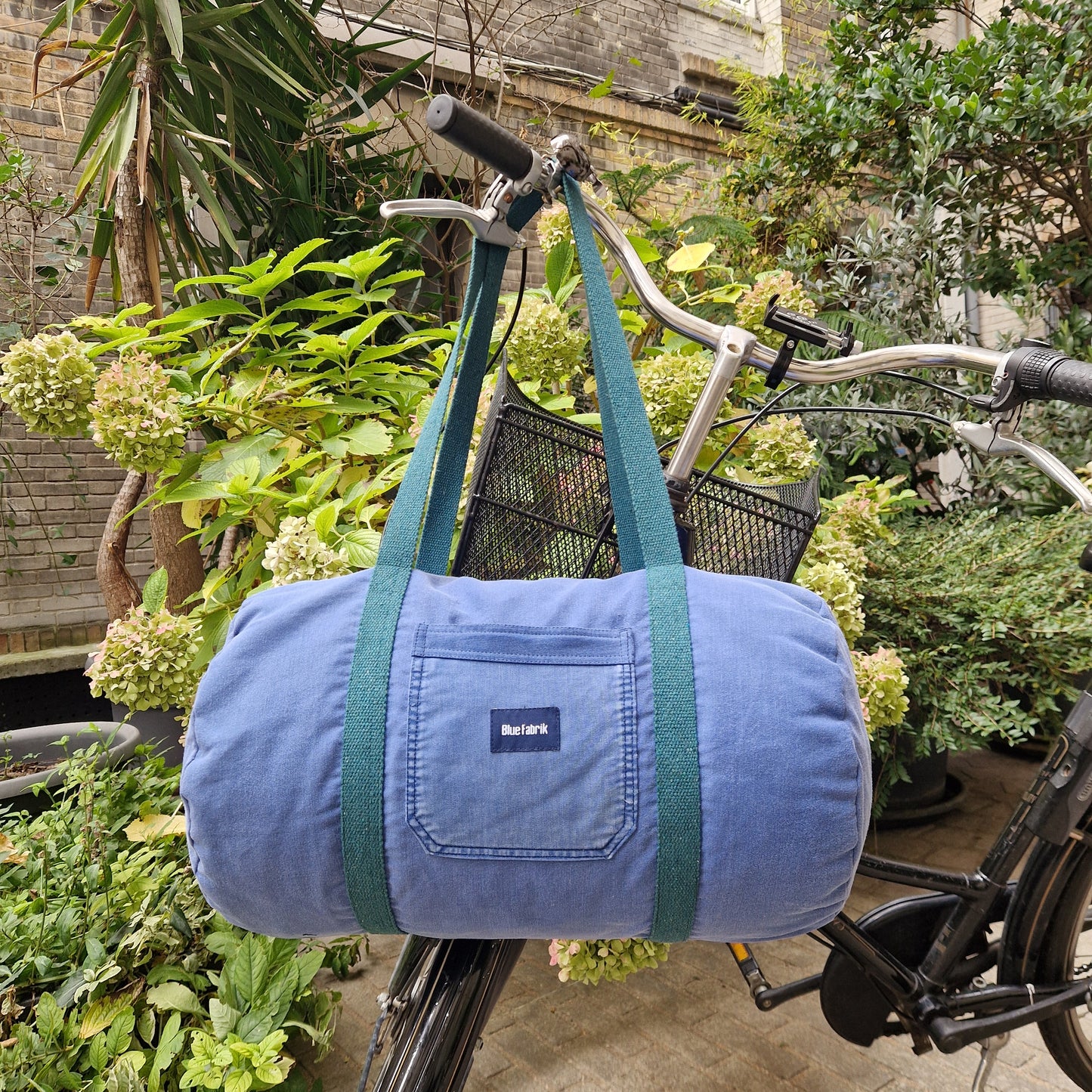 Grand Sac Bowling Bleu & Vert Sapin, doublure à carreaux - Blue Fabrik