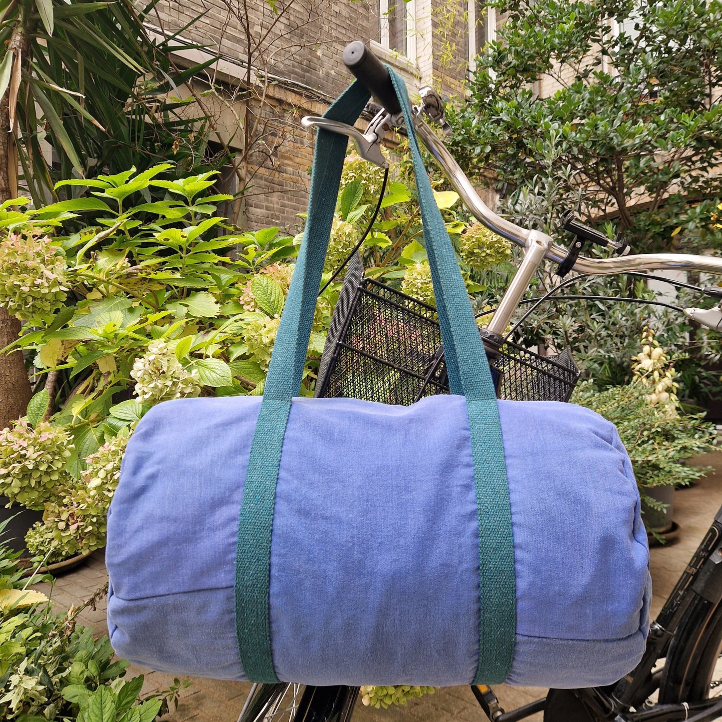 Grand Sac Bowling Bleu & Vert Sapin, doublure à carreaux - Blue Fabrik