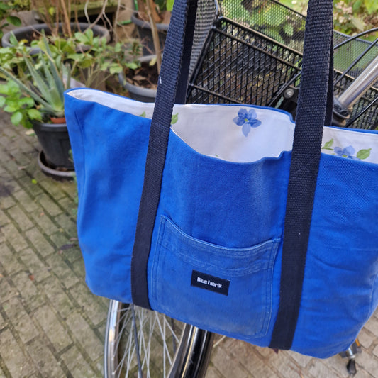Grand sac Cabas Bleu & Marine, doublure fleurie - Blue Fabrik