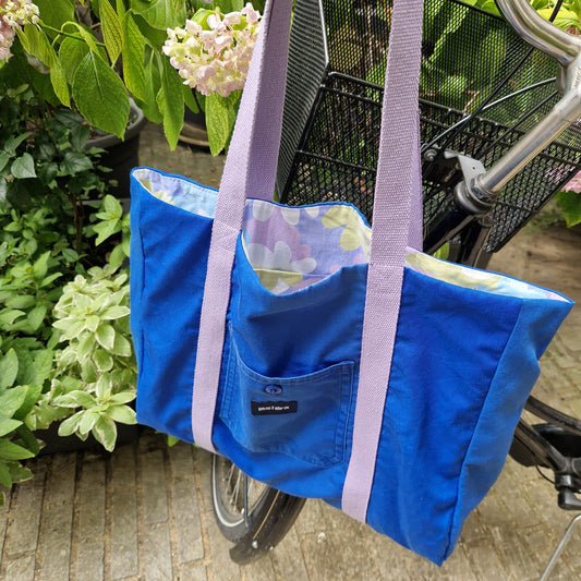 Grand Sac Cabas Bleu & Parme, doublure psychédélique - Blue Fabrik