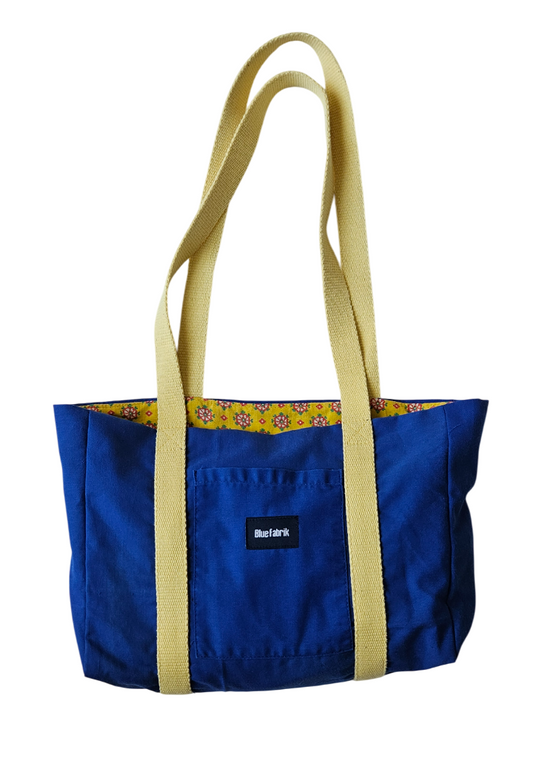 Sac Cabas Bleu & Jaune, doublure à petites fleurs