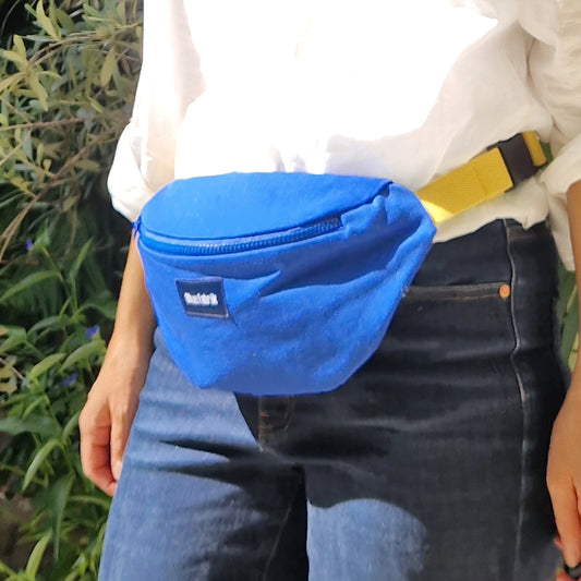 Sac Banane Bleu & Jaune, doublure à carreaux