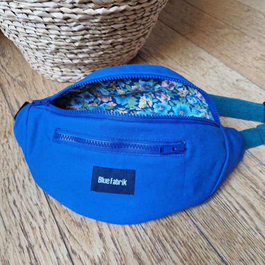Sac Banane Bleu & Vert sapin, doublure à petites fleurs
