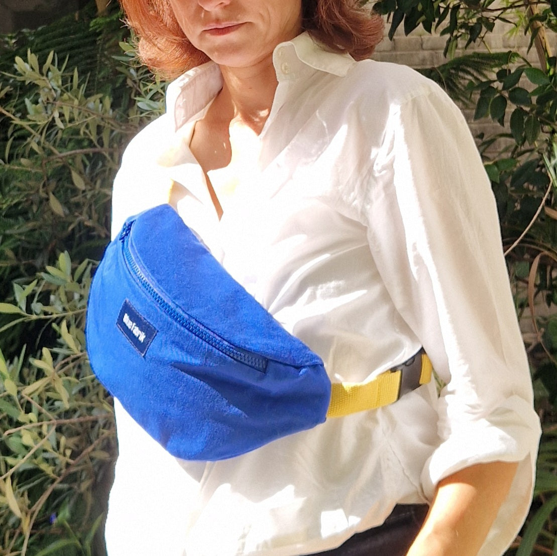 Sac Banane Bleu & Jaune, doublure à carreaux