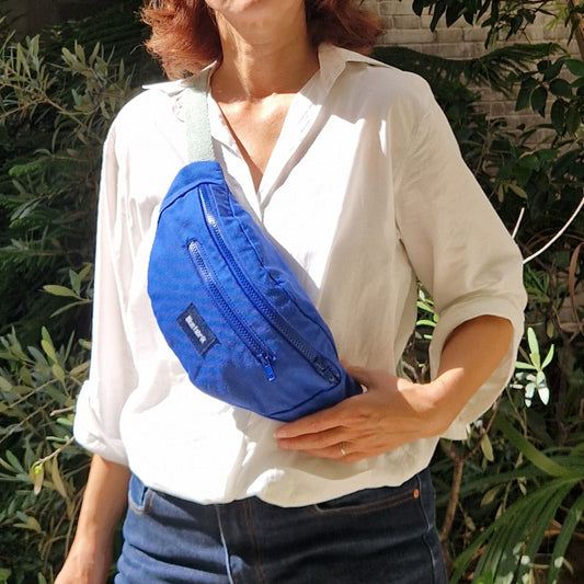 Sac Banane Bleu & Vert d'eau, doublure fleurie