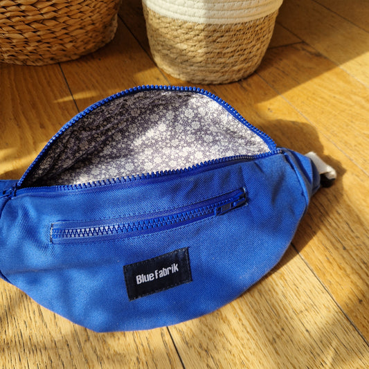 Sac Banane Bleu & Ecru, doublure à petites fleurs