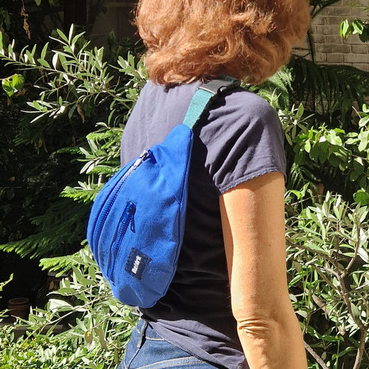 Sac Banane Bleu & Vert sapin, doublure à petites fleurs